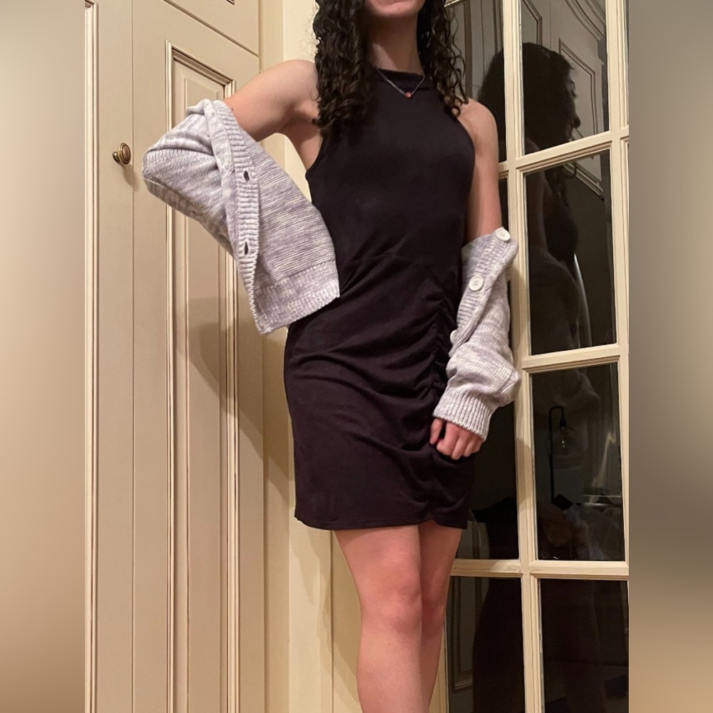 Society + Stitch Black Ruched Mini Dress
